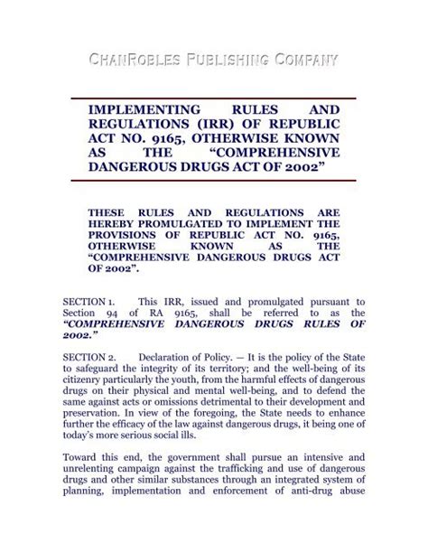 ra 9165 irr|Implementing Rules And Regulations (IRR) Of Republic Act No..